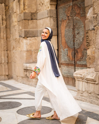 Royal embroidered white abaya