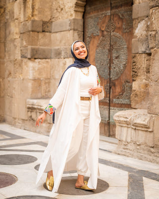 Royal embroidered white abaya